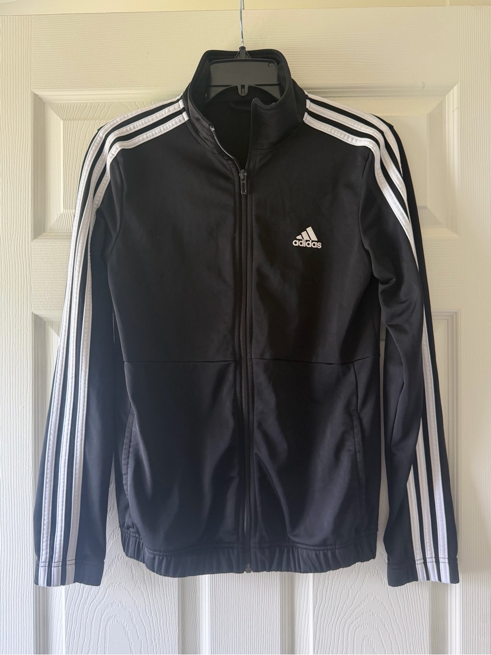 Adidas Men's Black Track Jacket with White Stripes